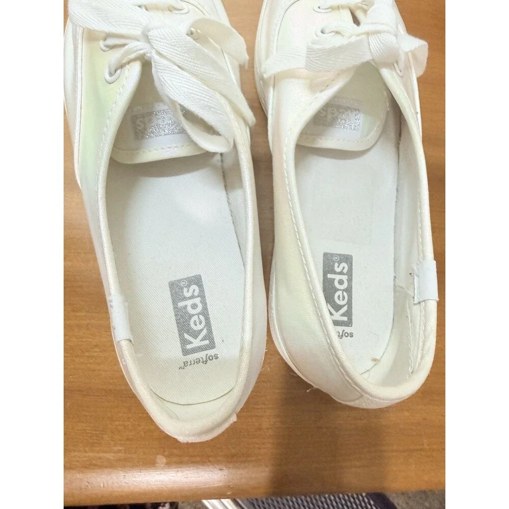 Keds White Iridescent Low Top Lace-Up Platform Sneakers WF67726 size 7.5